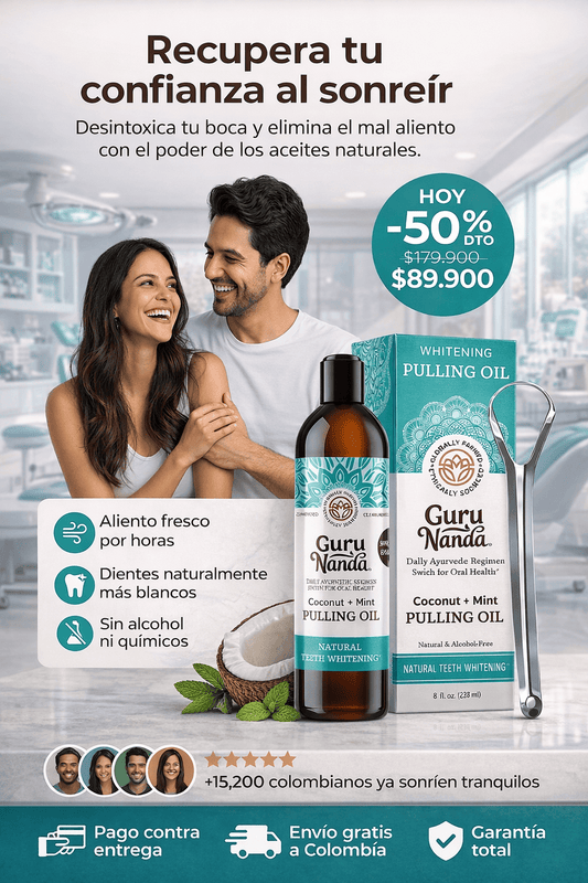 GuruNanda Enjuague Bucal Natural 8 en 1 – Aliento Fresco y Limpieza Profunda