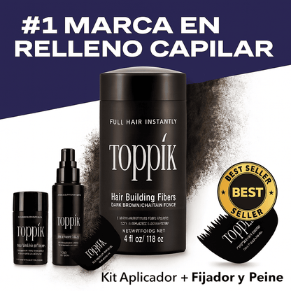 Kit Aplicador Toppik + Fijador y Peine – Cabello denso y natural al instante, sin cirugía ni esfuerzo