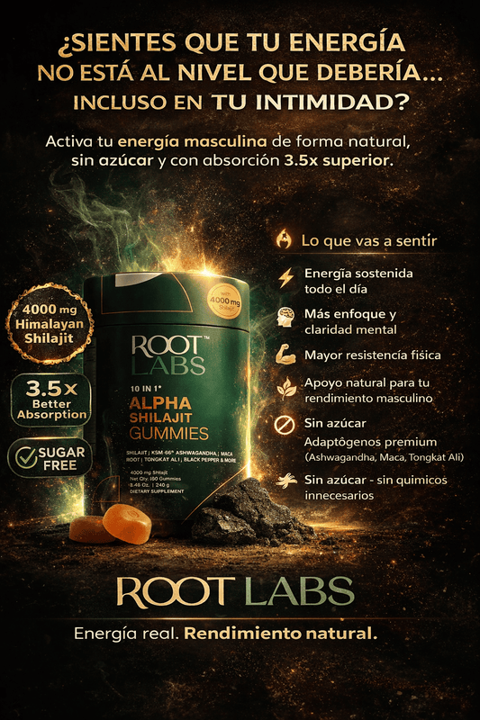 ROOT LABS 10‑in‑1 Alpha Shilajit Gummies — Gomitas de shilajit del Himalaya con tecnología de absorción superior