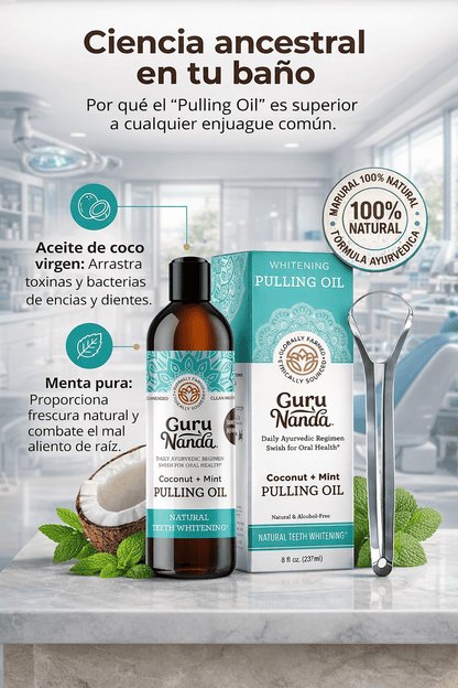 GuruNanda Enjuague Bucal Natural 8 en 1 – Aliento Fresco y Limpieza Profunda