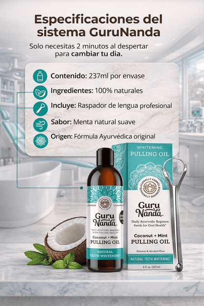 GuruNanda Enjuague Bucal Natural 8 en 1 – Aliento Fresco y Limpieza Profunda
