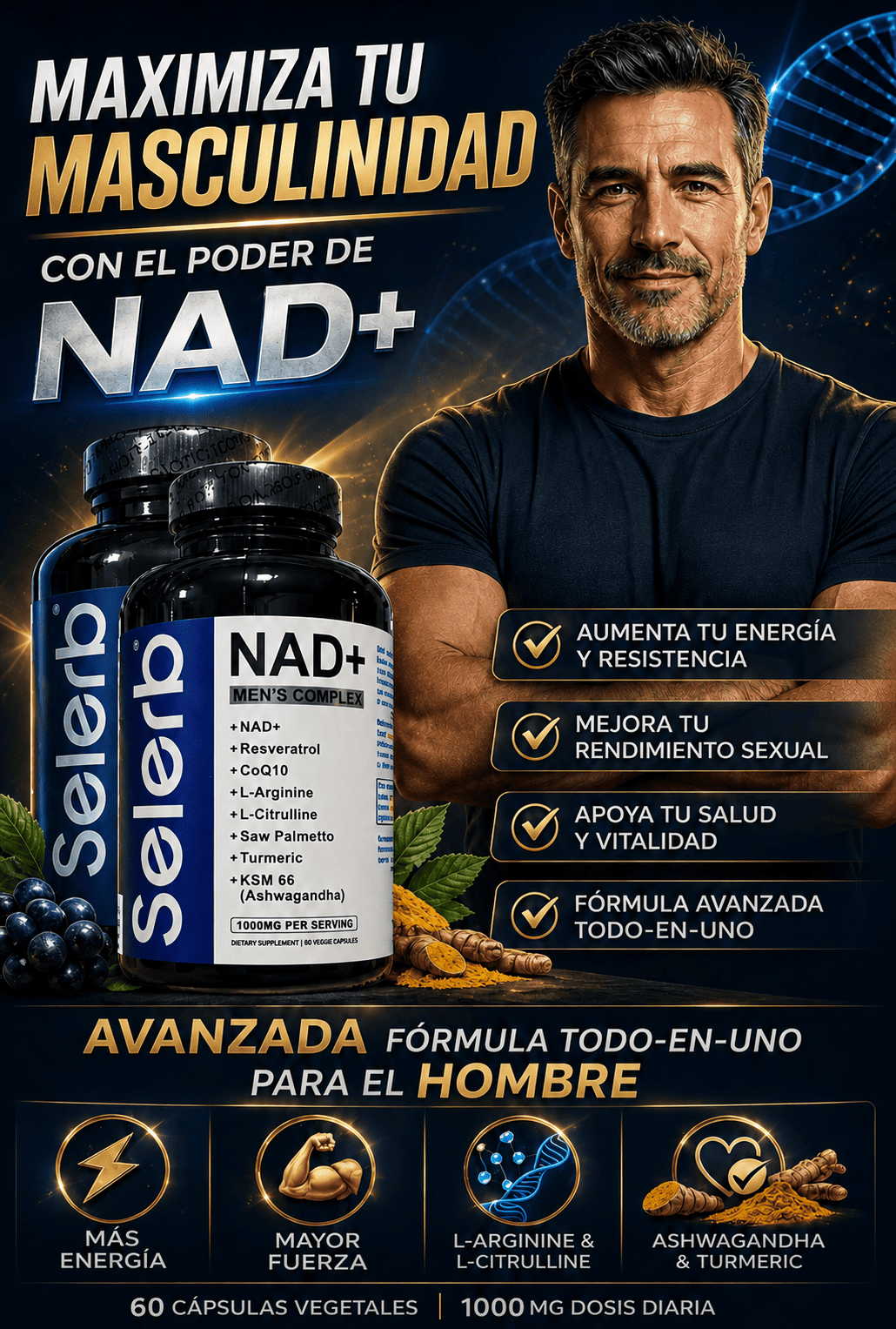 Selerb NAD+ Energía, Vitalidad y Rendimiento Masculino Desde el Nivel Celular
