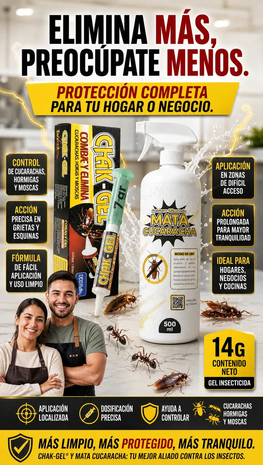 Kit CHAK-GEL + Spray Polimero Siliconado | Elimina las Cucarachas